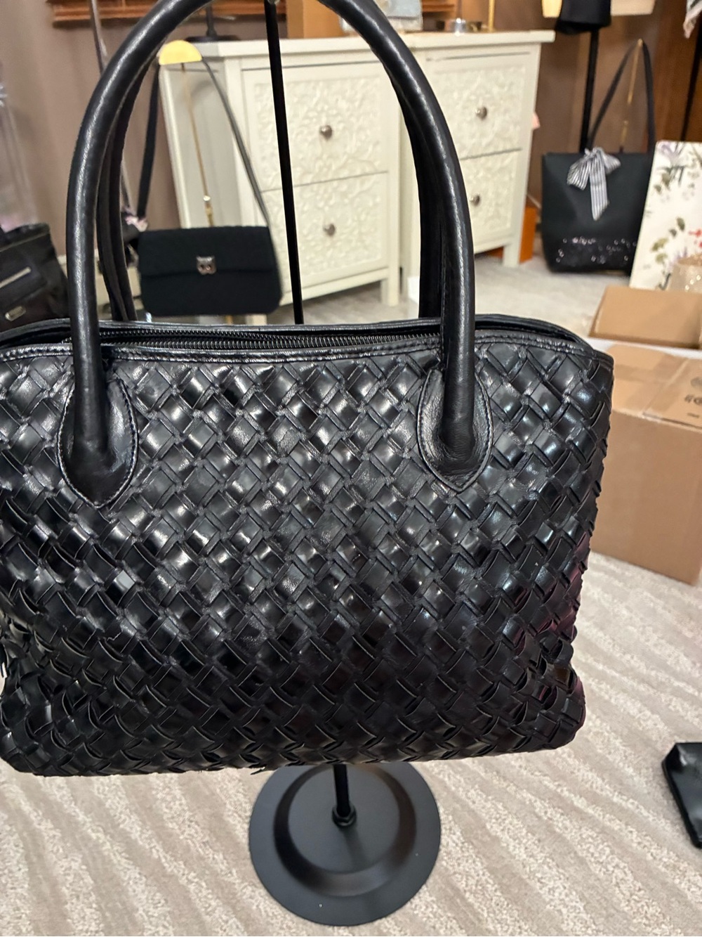 Bally Black Woven Leather Tote Bag | Luxury Italian Handbag - Picture 3 of 14
